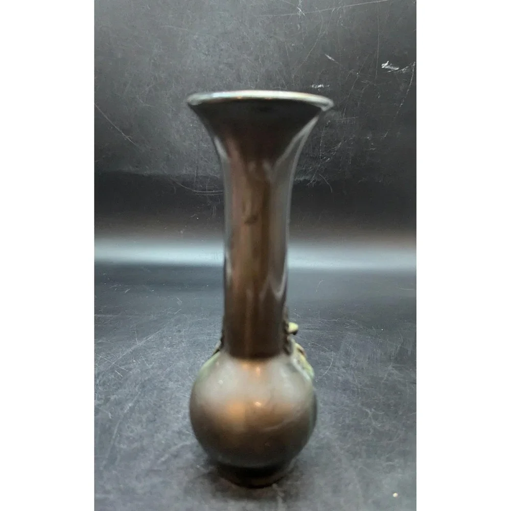 Vintage Lviv Ceramics Applied Flower Green Vase 7.25